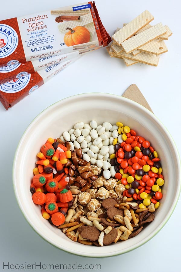 snack mix in large bowl