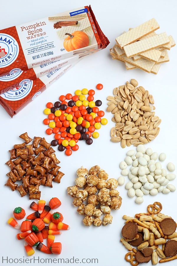 Ingredients to make fall snack mix