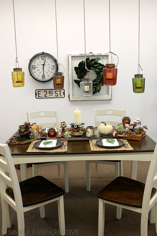 Fall table decorations with place setting and centerpiece