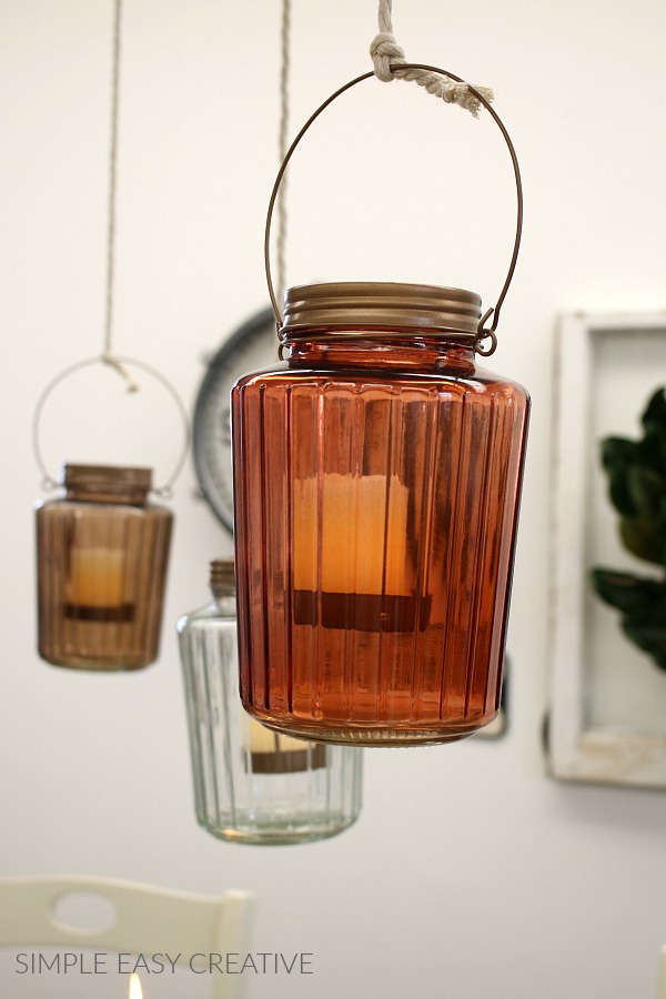 Lantern hanging from ceiling for Fall Decor