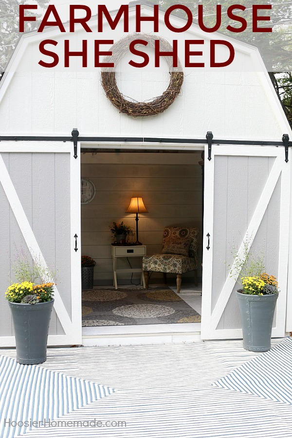SHE SHED -- This Farmhouse She Shed is AMAZING! Grab a cup of coffee or a glass of wine and be inspired to create a space of your own!