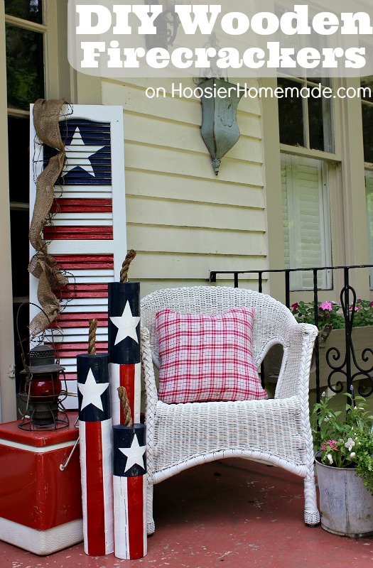 DIY Wooden Firecrackers: Summer Front Porch Decorating on HoosierHomemade.com