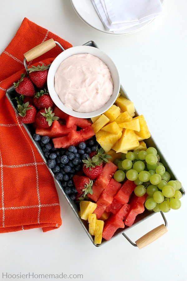 Fruit Dip on a tray with fruit
