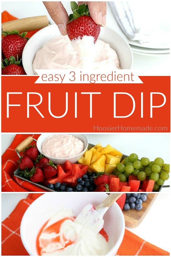 Fruit Dip with only 3 ingredients served with fruit on a tray