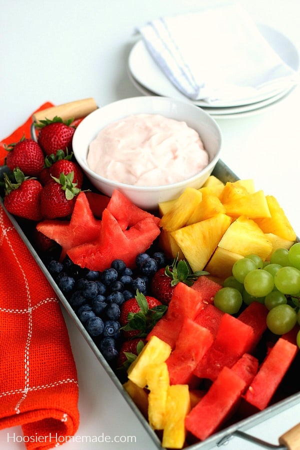 Fruit Dip served with fruit on a tray