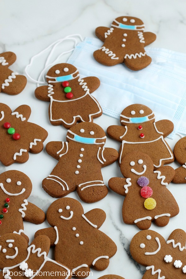 Gingerbread Cookies decorated with masks for COVID