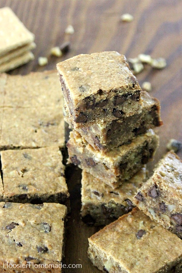 Graham Cracker Log stacked on wood cutting board