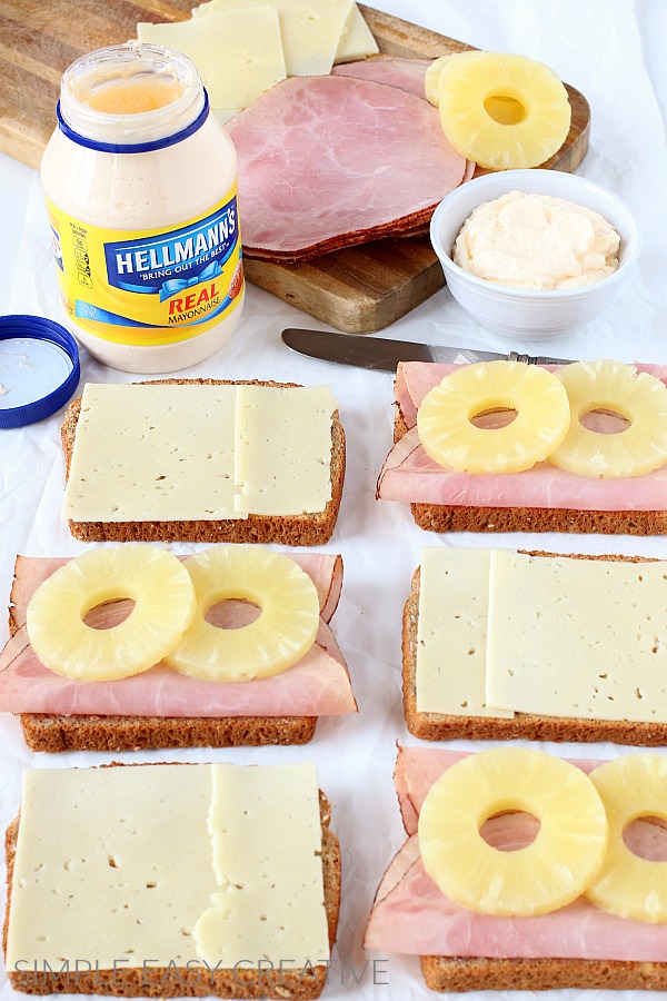 Assembling Grilled Cheese Recipe with Ham