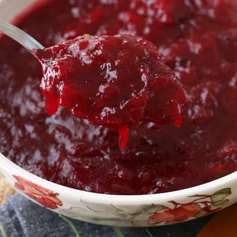 Homemade Cranberry Sauce serving on spoon