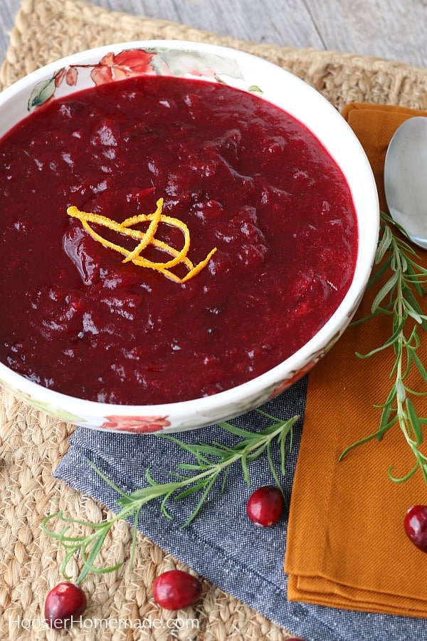 Homemade Cranberry Sauce in bowl with orange zest