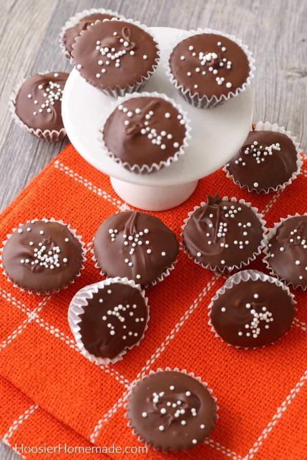 Homemade Peanut Butter Cups on orange towel