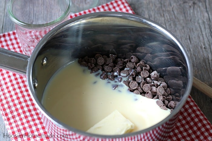 Ingredients for Hot Fudge Recipe in a saucepan