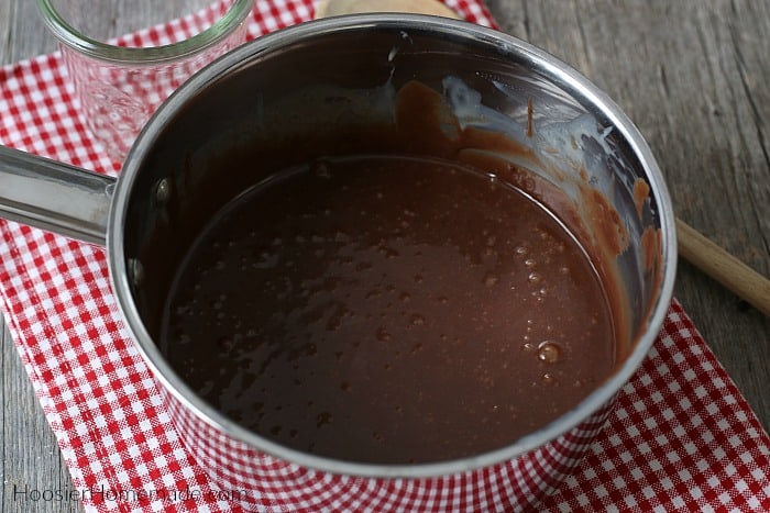 Hot Fudge Recipe cooked in a saucepan