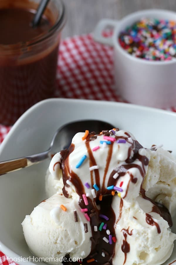 Hot Fudge Recipe on Ice Cream with Sprinkles