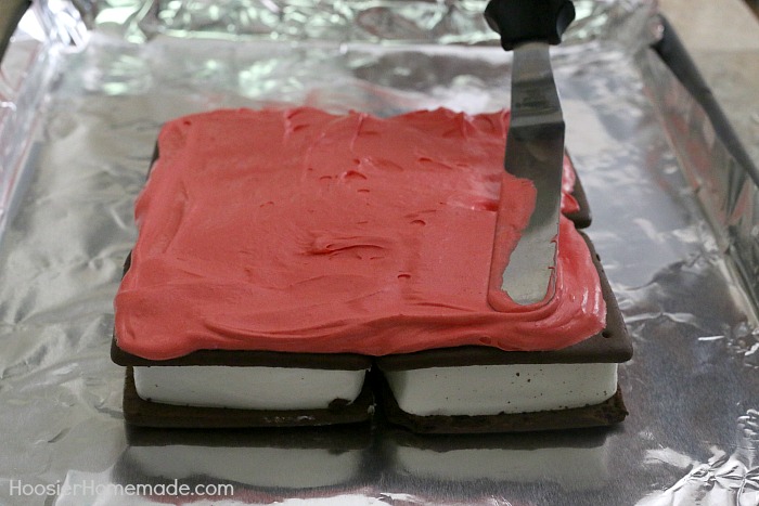 Ice Cream Sandwiches Cake with red frosting
