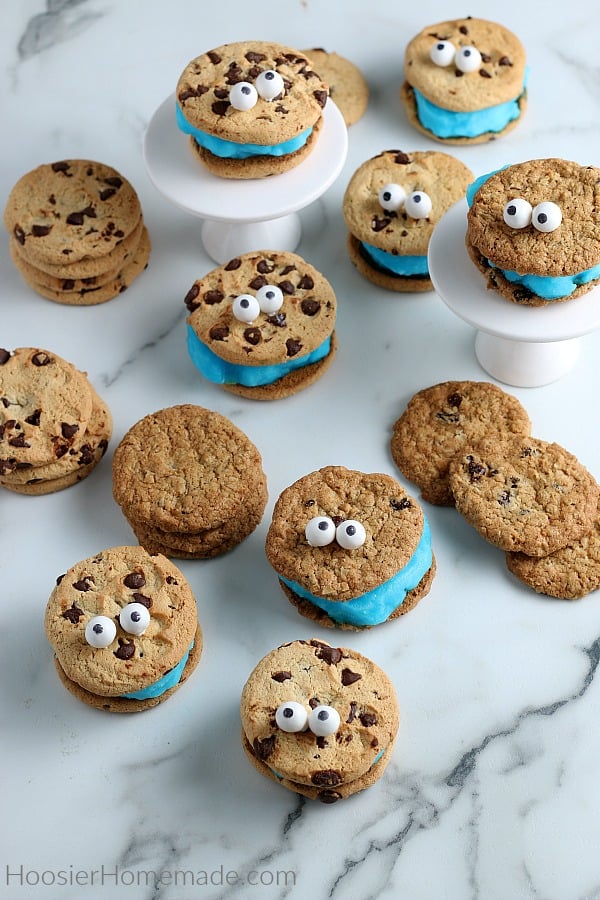 Ice Cream Cookie Sandwich with blue ice cream