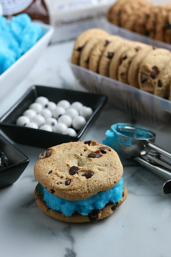 Ice Cream Cookie Sandwich with Blue Ice Cream