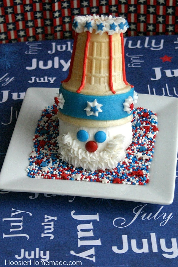 Uncle Sam made with ice cream cone and cupcake
