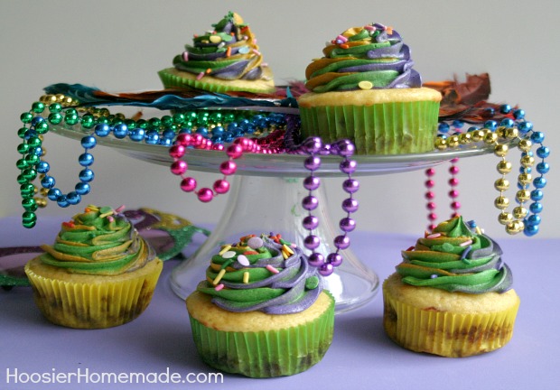 King Cake Cupcakes for Mardi Gras | Recipe on HoosierHomemade.com
