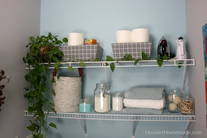 laundry room shelving in green themes