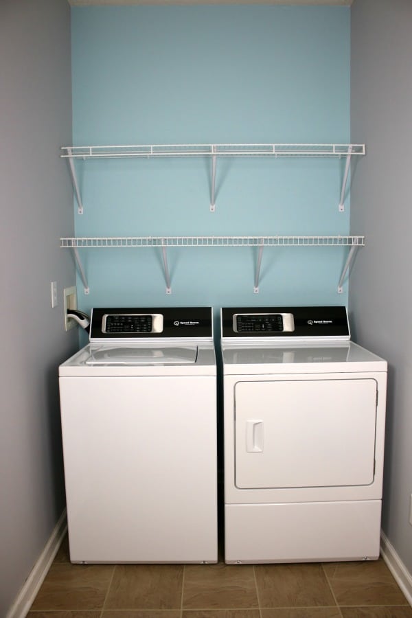 Speed Queen washer and dryer in small laundry room