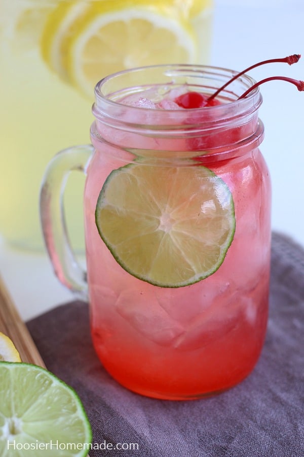 Cherry Lime Lemonade Recipe in glass mason jar