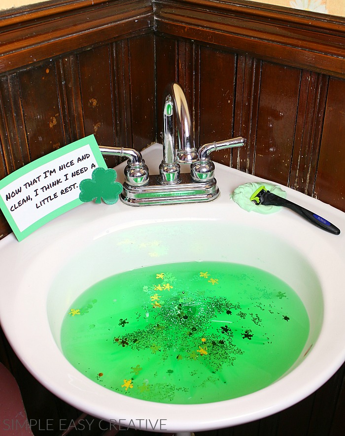 Lucky the Leprechaun makes a mess in the sink