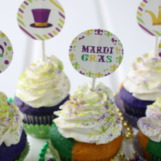 Mardi Gras Cupcakes with Free Printables