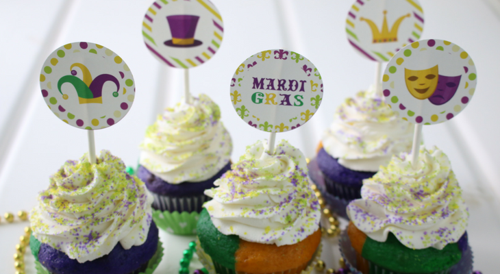 Mardi Gras Cupcakes with Free Printables