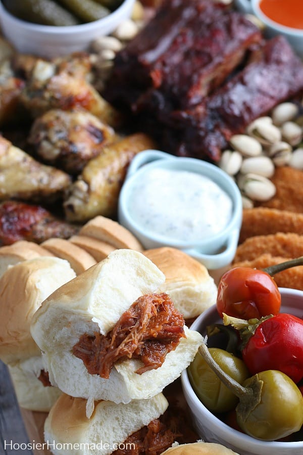 Niman Ranch Pulled Pork sandwiches on Charcuterie Board