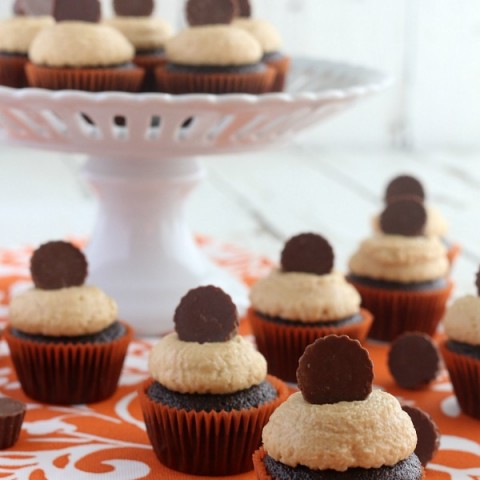 MINI CHOCOLATE PEANUT BUTTER CUPCAKES -- Chocolate + Peanut Butter = Heaven! These mini cupcakes are perfect for any occasion!