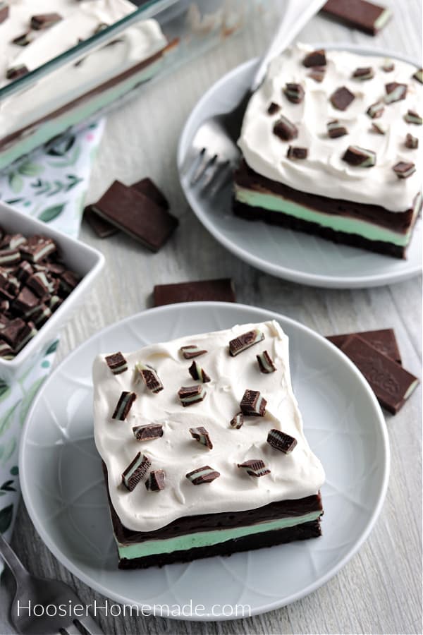 mint chocolate layered dessert on white plate