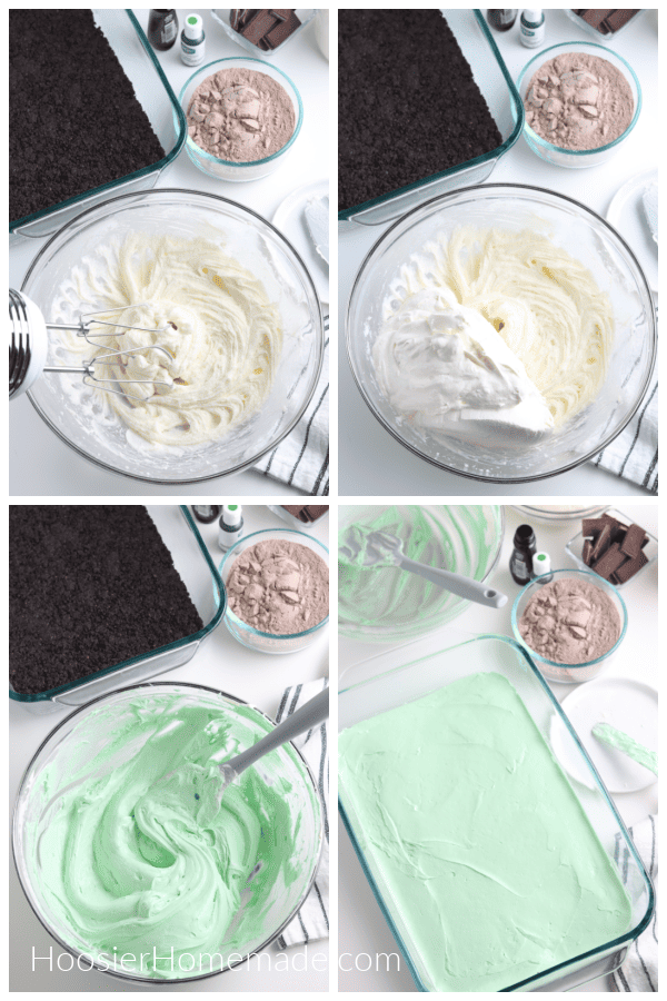 mint green cream cheese layered in pan