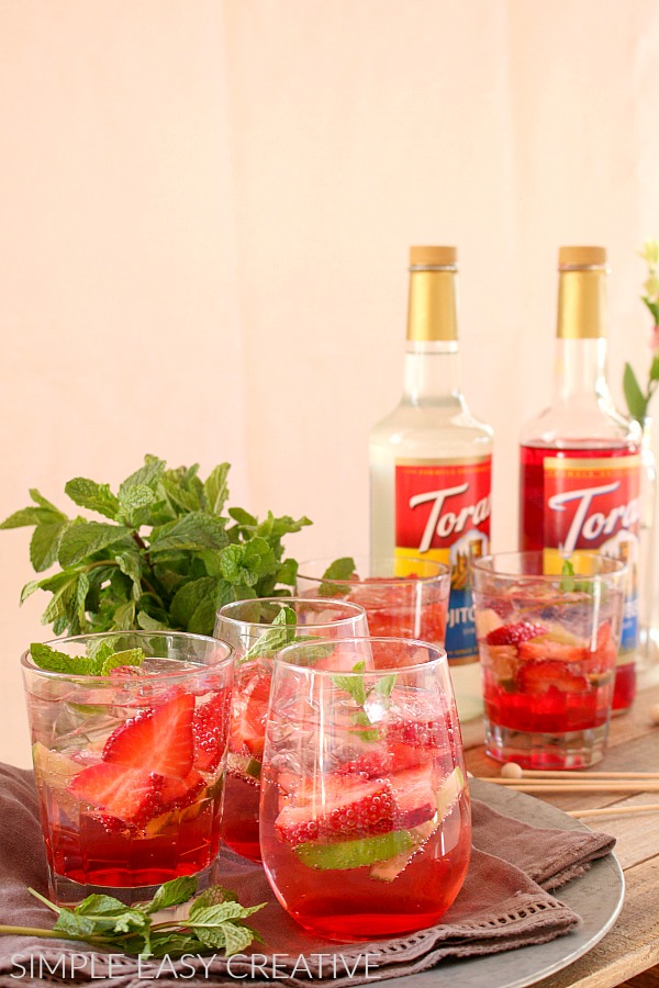 Strawberry Fizzy Mocktails with Torani Strawberry Syrup