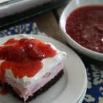 Layers of brownie, strawberry ice cream, whipped topping and topped with homemade fruit topping will put a smile on your face! This Neapolitan Brownie Ice Cream Cake is easy to make with just a few ingredients! Click on the Photo for the Recipe!