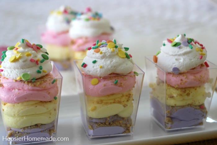 Dessert glasses with no bake cheesecake pastel colors