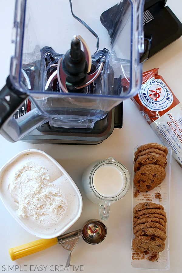 Ingredients to make Oatmeal Chocolate Chip Cookie Milkshake