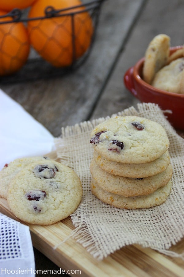 Orange Cranberry Cookies on wood cutting board