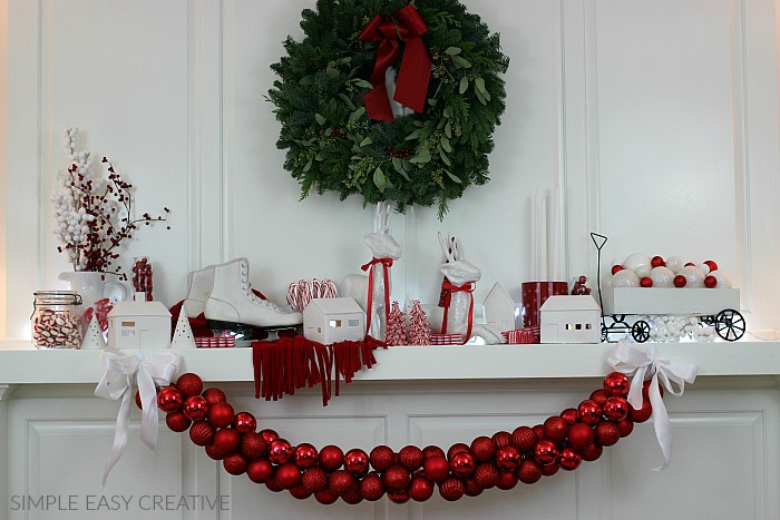 Red and White Christmas Mantel