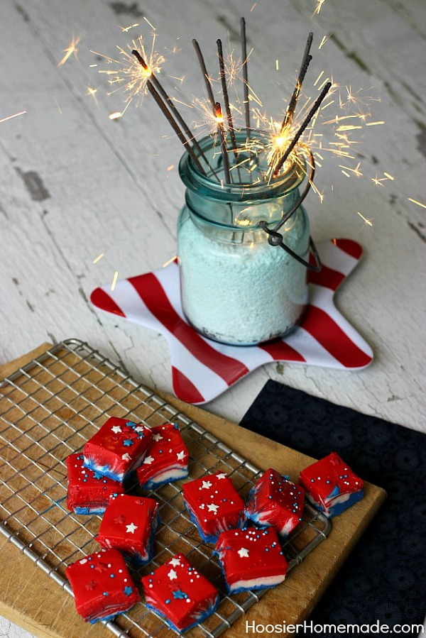 Whip up this Patriotic White Chocolate Fudge with simple ingredients in about 10 minutes and add a festive touch to your 4th of July Dessert.
