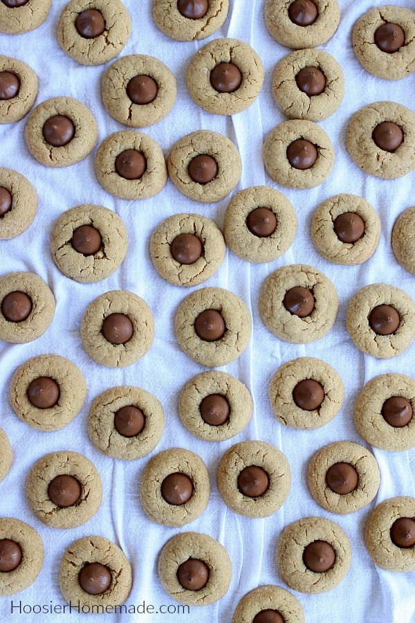 Peanut Butter Blossoms on white cloth