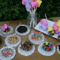 Peeps Fondue with Hot Fudge Chocolate Sauce