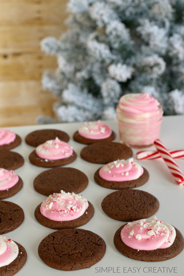 Peppermint Frosting on Chocolate Cake Mix Cookies