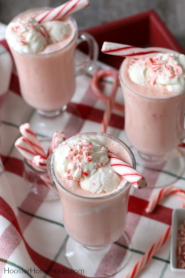 Peppermint Punch in tall glasses with whip cream