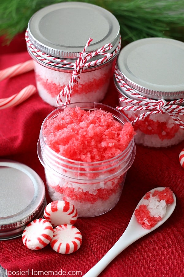 Sugar Scrub in red and white in jars