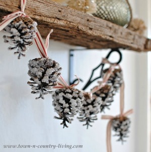 Pine Cone Garland on red ribbon