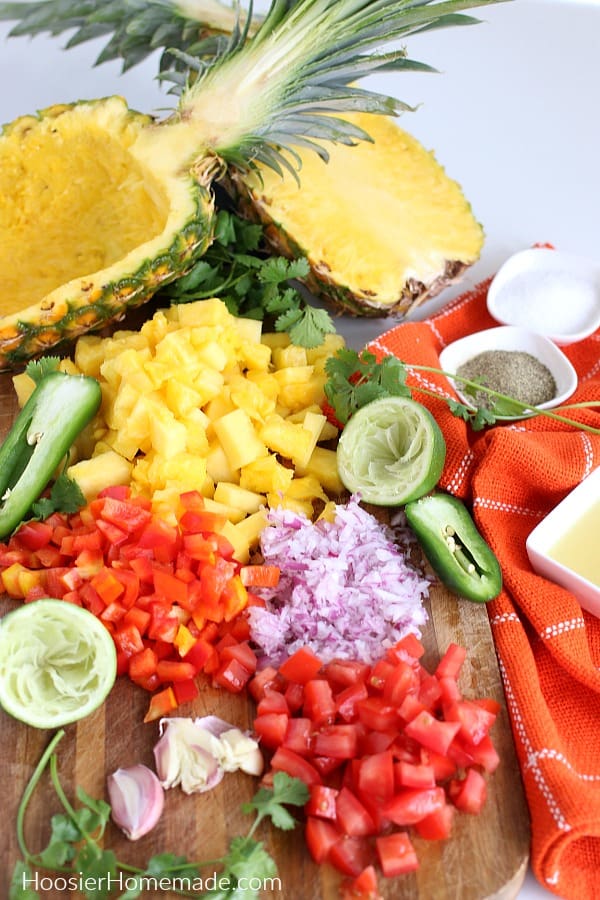 Pineapple Salsa Ingredients Cut up