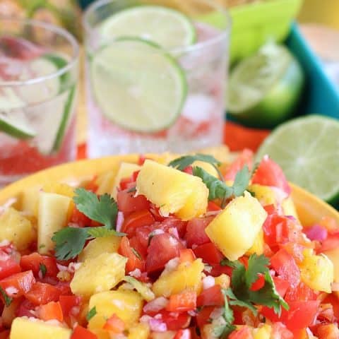 Pineapple Salsa in yellow bowl