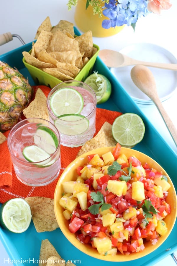 Pineapple Salsa served with tortilla chips