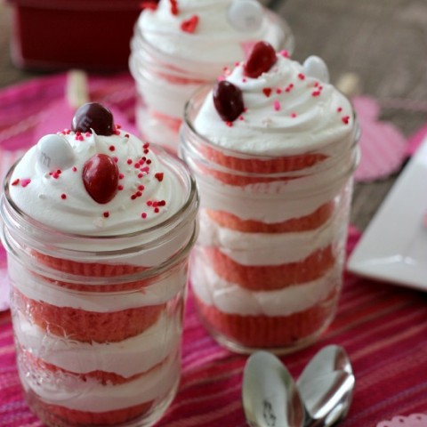 Change up your cupcakes a bit with these luscious Pink Velvet Cupcakes in a Jar! A fun way to serve them! Pin to your Recipe Board!